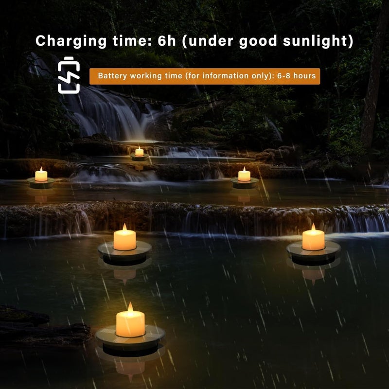 UUFFOO Small Solar Floating Pool Lights 5-Pack, 2 Inch Solar-Powered Floating Candle Tealights for Pools, Pond, Garden & Patio, Auto On/Off, Flickering Ambiance for Outdoor Decor - Image 4